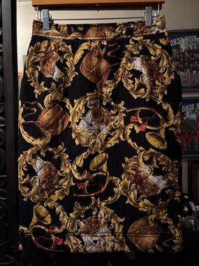 Salvatore Ferragamo Black and Gold Baroque Pencil Skirt